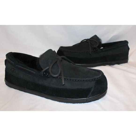 NIB UGG Men\'s Parkdale Black Suede Tie‎ Shearling Lined Slippers Shoes main image 4